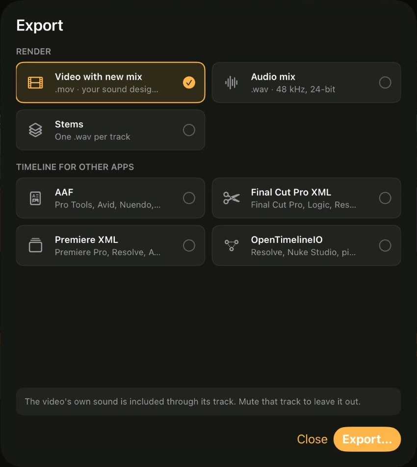 Export options