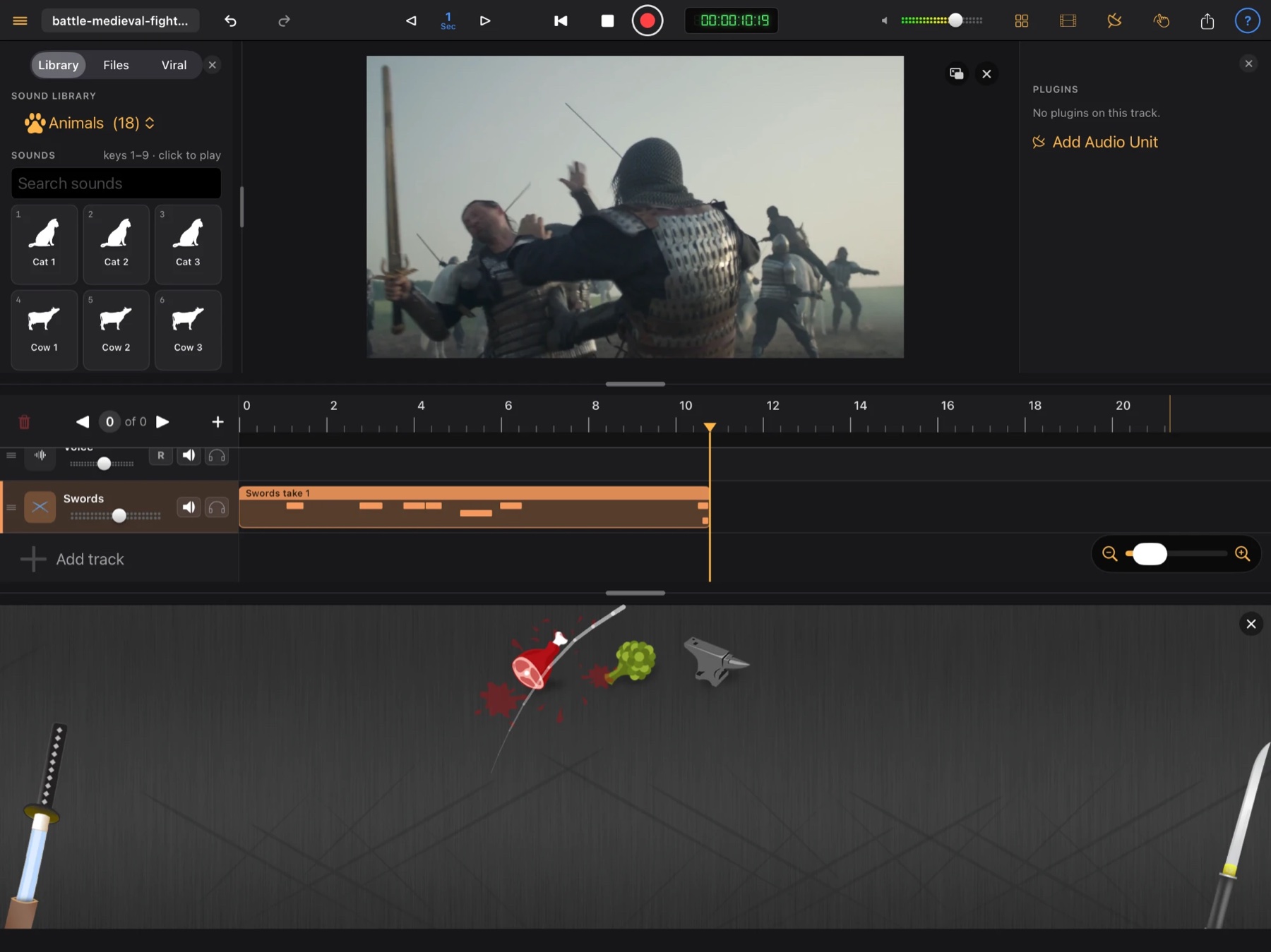 Performing a sword fight on the Swords board in Sound In Motion for iPad