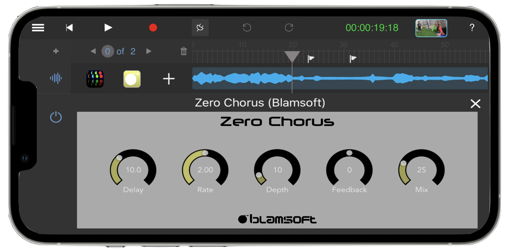 An Audio Unit plugin on an audio track