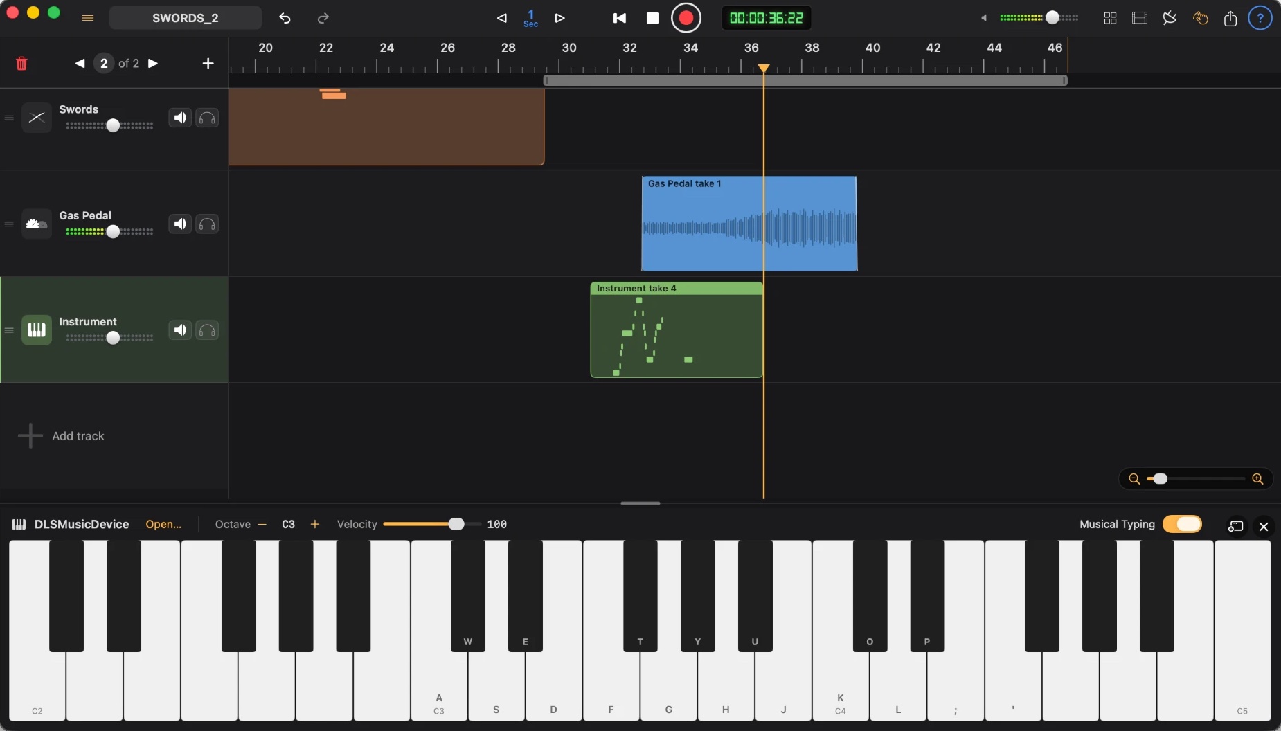 The on-screen piano with musical typing